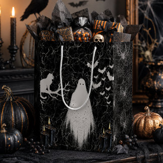 Sacola Para Presentes Média Gótico Preto Branco Teia de Aranha Fantasma Hallow
