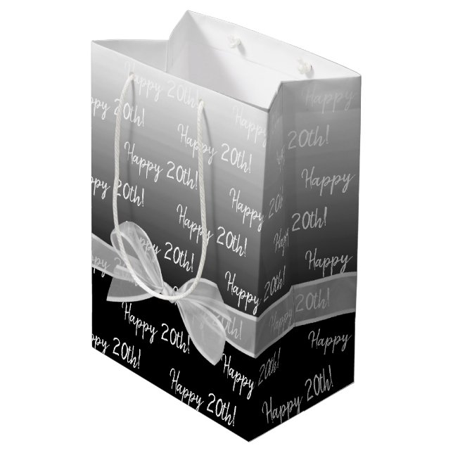 Sacola Para Presentes Média Gradiente 20º Aniversário Com Laço Branco (Verso inclinado)