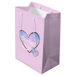 Sacola Para Presentes Média Gradiente de Coração Bonito Rosa Roxo