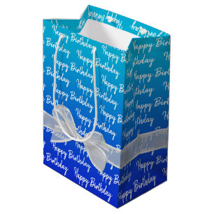 Sacola Para Presentes Média Gradiente Feliz Aniversário Com Laço Branco
