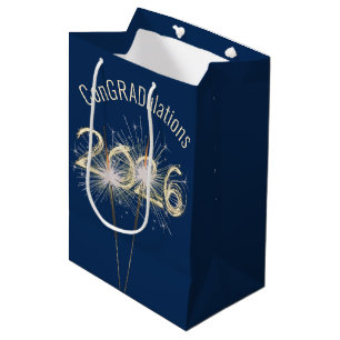 Sacola Para Presentes Média Graduação 2026 Faíscas em Azul