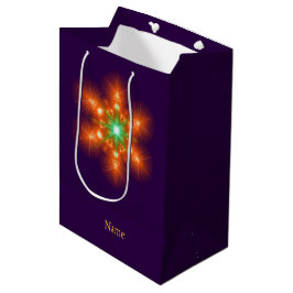 Sacola Para Presentes Média Gráfico de Flor com Brilho Neon Futurista