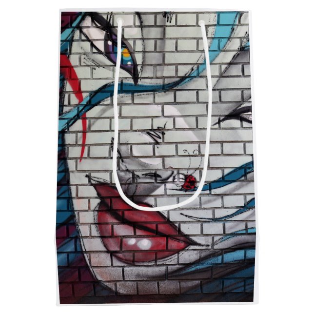 Sacola Para Presentes Média Grafite de Garota Asiática (Verso)