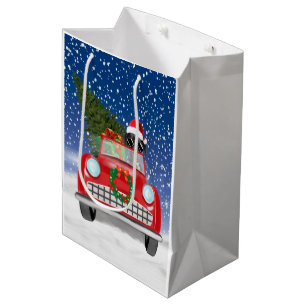 Sacola Para Presentes Média Grande Cão Dinamarquês Dirigindo Carro Na Neve Nat