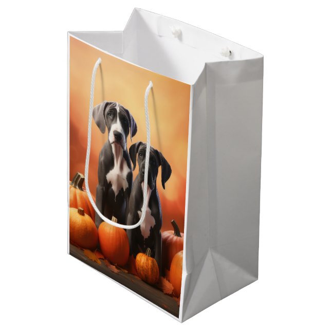 Sacola Para Presentes Média Grande Dane Puppy Autumn Delight Pumpkin (Frente inclinada)