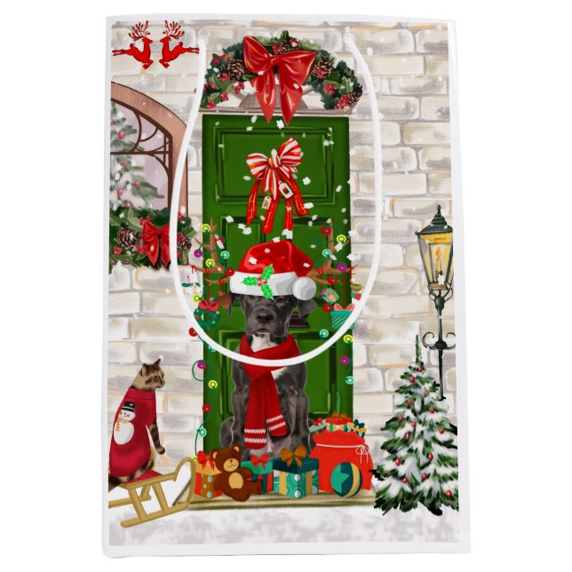 Sacola Para Presentes Média Grande Natal De Cão (Frente)