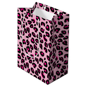 Sacola Para Presentes Média Grandes Pintas de Leopardo Rosa Animal Impresso Pa