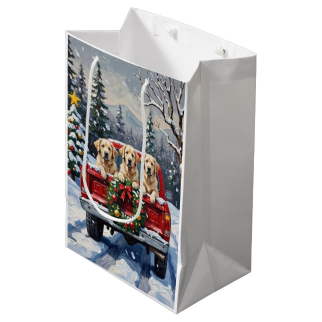 Sacola Para Presentes Média Great Pyrenees Christmas Red Truck Holiday (Frente inclinada)