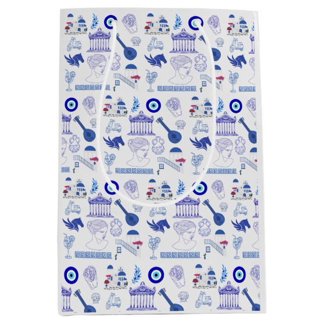 Sacola Para Presentes Média Grécia Azul e Branco (Frente)