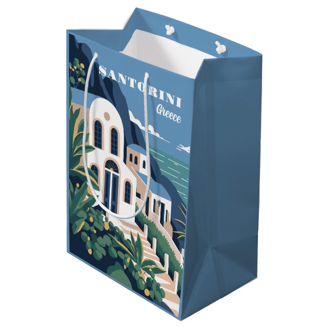 Sacola Para Presentes Média Grécia Santorini de Texto Personalizado (Verso inclinado)