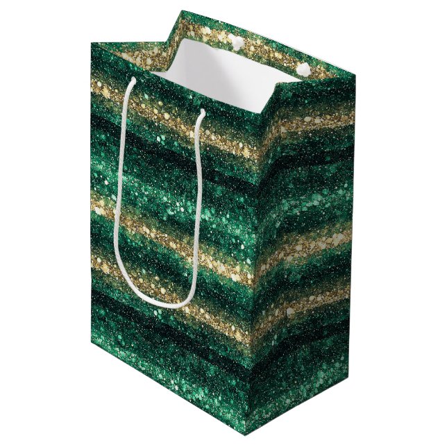Sacola Para Presentes Média Green Gold Glitter Christmas (Frente inclinada)
