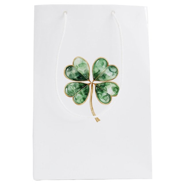 Sacola Para Presentes Média Green Gold Shamrock St. Patrick's Day (Frente)