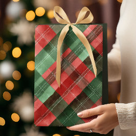 Sacola Para Presentes Média Green & Red Plaid Christmas Gift Bag