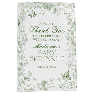 Sacola Para Presentes Média Green Toile De Jouy Baby Sprinkle Favores