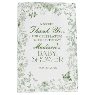 Sacola Para Presentes Média Green Toile De Jouy Floral Chá de fraldas Favorece