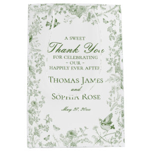 Sacola Para Presentes Média Green Toile De Jouy Floral Festa de casamento Favo