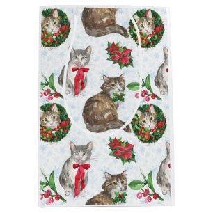 Sacola Para Presentes Média Grinalda de Gato Adorável