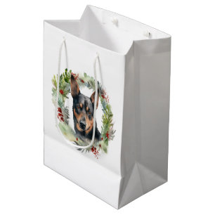 Sacola Para Presentes Média Grinalda de Natal do Kelpie Australiano Cãozinho F