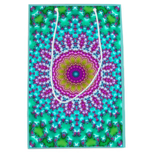 Sacola Para Presentes Média Groovy Colorful Jewel Tone Boho Fractal Mandala