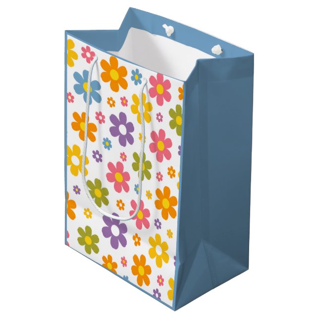 Sacola Para Presentes Média Groovy Flower Power (Azul) (Frente inclinada)