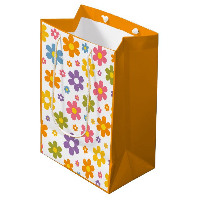 Sacola Para Presentes Média Groovy Flower Power (Laranja) (Frente inclinada)