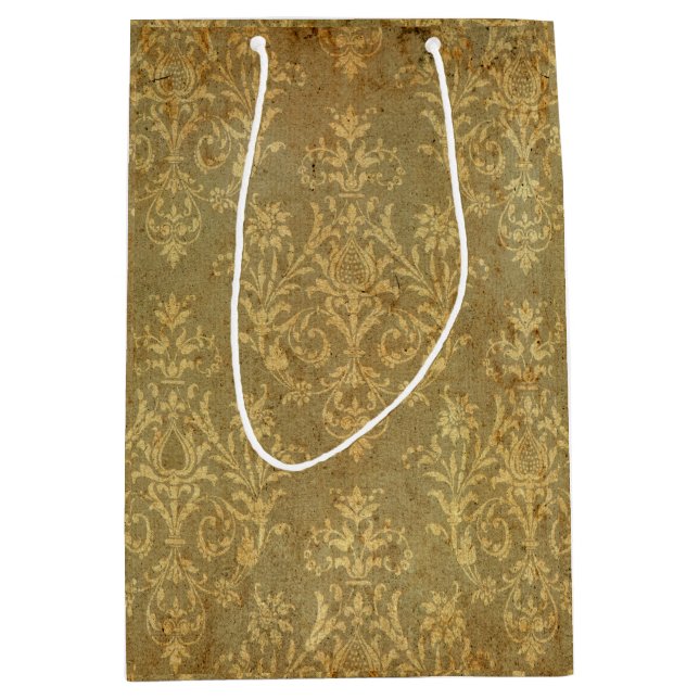 Sacola Para Presentes Média Grunge,rústico,damasco,bronze,antigo,victoriano,ch (Frente)