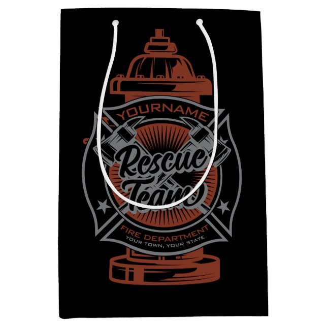 Sacola Para Presentes Média Grupo de Salvamento do Combatente de Incêndio (Frente)