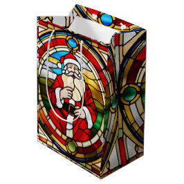 Sacola Para Presentes Média Guardanapos de Papai Noel Sentado em Vidro Pintado