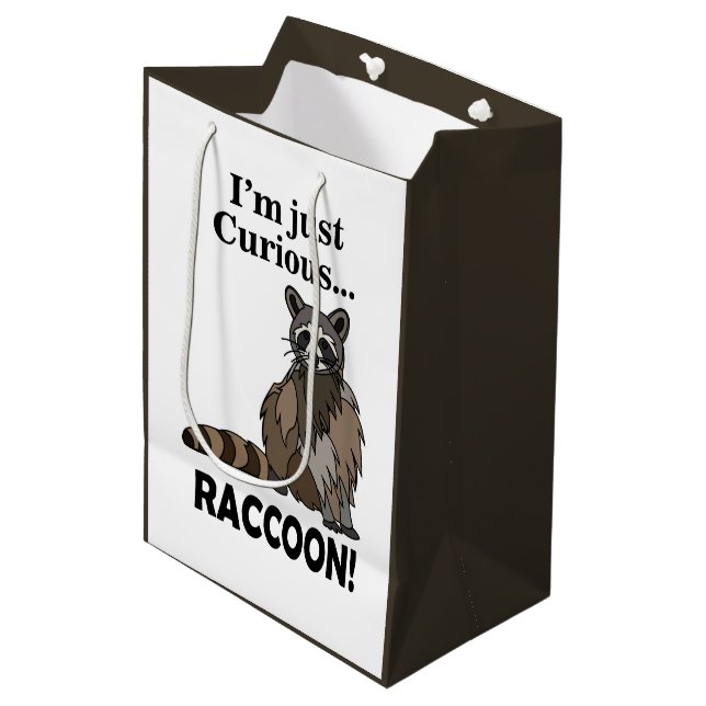 Sacola Para Presentes Média Guaxinim Curioso Engraçado (Frente inclinada)