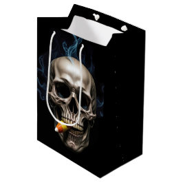 Sacola Para Presentes Média Halloween Aniversário Fumando Caveira Mordendo Mil