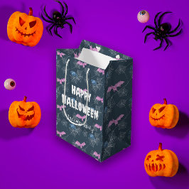 Sacola Para Presentes Média Halloween bonito com aranhas e morcegos, personali