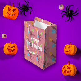 Sacola Para Presentes Média Halloween bonito com fantasmas, personalizado
