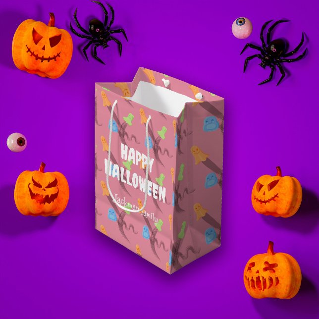 Sacola Para Presentes Média Halloween bonito com fantasmas, personalizado (Cute Halloween with ghosts, custom Medium Gift Bag
)