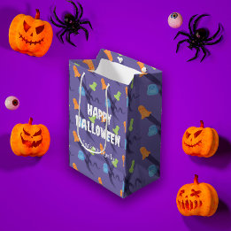Sacola Para Presentes Média Halloween bonito com fantasmas, personalizado