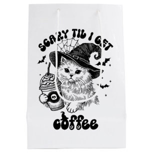 Sacola Para Presentes Média Halloween Cat Scary Til Eu Tomo Café
