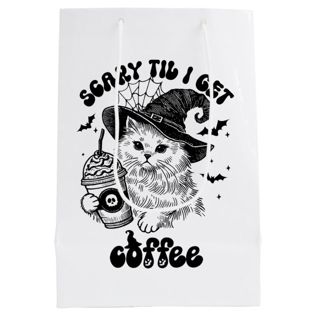 Sacola Para Presentes Média Halloween Cat Scary Til Eu Tomo Café (Verso)