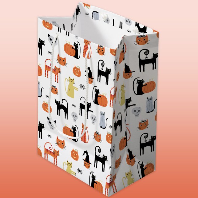 Sacola Para Presentes Média Halloween Cat Spooky (Criador carregado)