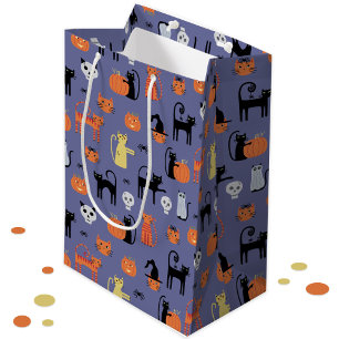 Sacola Para Presentes Média Halloween Cat Spooky Purple
