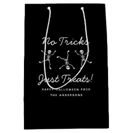 Sacola Para Presentes Média Halloween de esqueleto desenhado à mão branca e pr