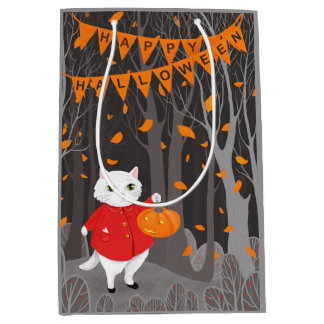 Sacola Para Presentes Média     Halloween Gatinho Fofo & Abóbora Jack-o'-lante