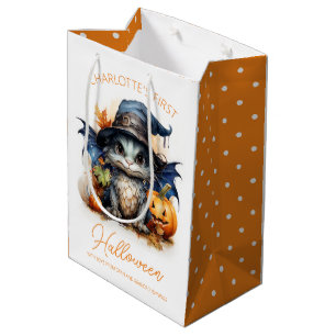 Sacola Para Presentes Média Halloween Personalizável de Dragão-Bebê de Cores A