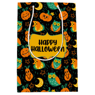Sacola Para Presentes Média Halloween Pumpkins Moon Ows Gift Bag