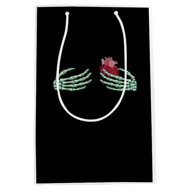 Sacola Para Presentes Média Halloween Skeleton Mãos com Cardíaco Clássico (Frente)