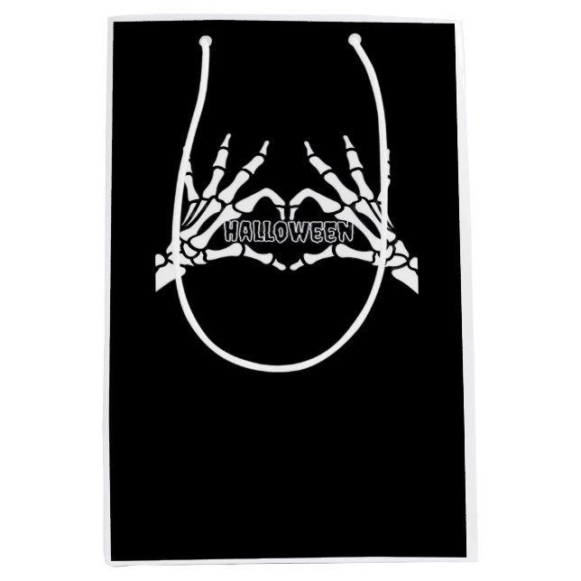 Sacola Para Presentes Média Halloween - Skeleton Mãos Coração (Frente)