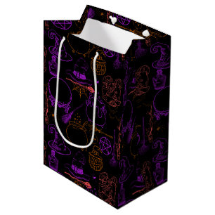 Sacola Para Presentes Média Halloween Witchcraft Pattern Neon 01 Black BG