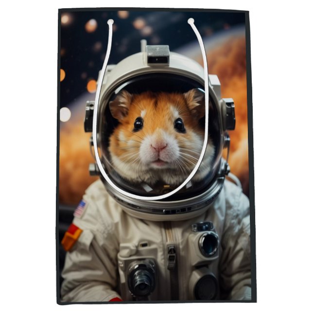 Sacola Para Presentes Média Hamster do Astronauta Espacial Exterior (Frente)