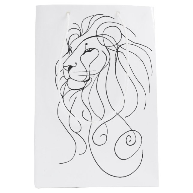 Sacola Para Presentes Média Hand Drawn Lion - Minimalist Line Art (Frente)
