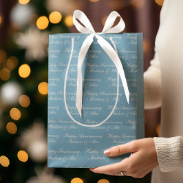 Sacola Para Presentes Média Happy Anniversary Script with Name Dusty Blue