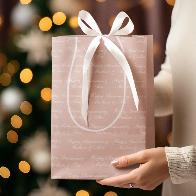 Sacola Para Presentes Média Happy Anniversary Script with Name Dusty Rose (Criador carregado)