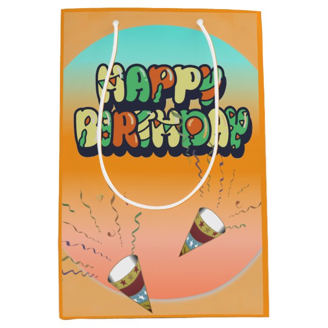 Sacola Para Presentes Média Happy Birthday Design Gift Bag (Frente)